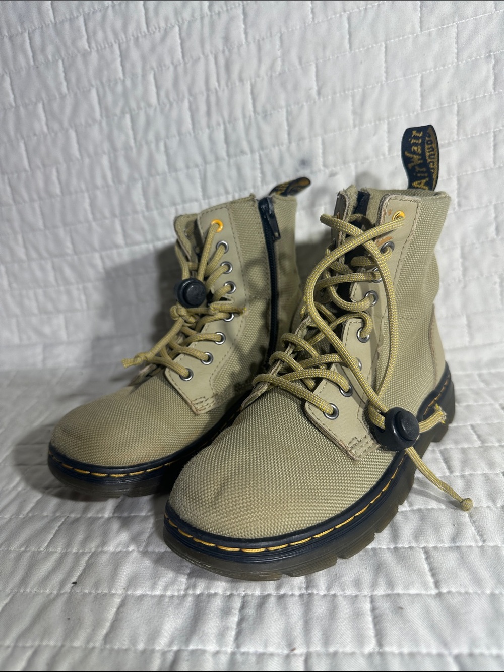 Doc Martens Combs Kids Beige Canvas Lace-Up Boots with Side Zip